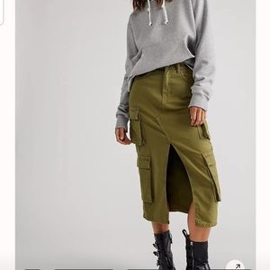 The Ragged Priest Olive Green Cargo Midi Skirt